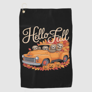 Hello Fall Funny Sloth Halloween pumkin Classic T- Golf Towel
