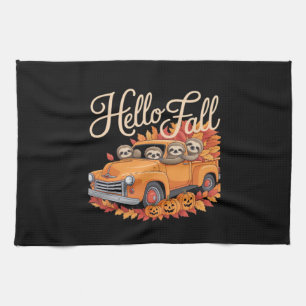 Hello Fall Funny Sloth Halloween pumkin Classic T- Kitchen Towel