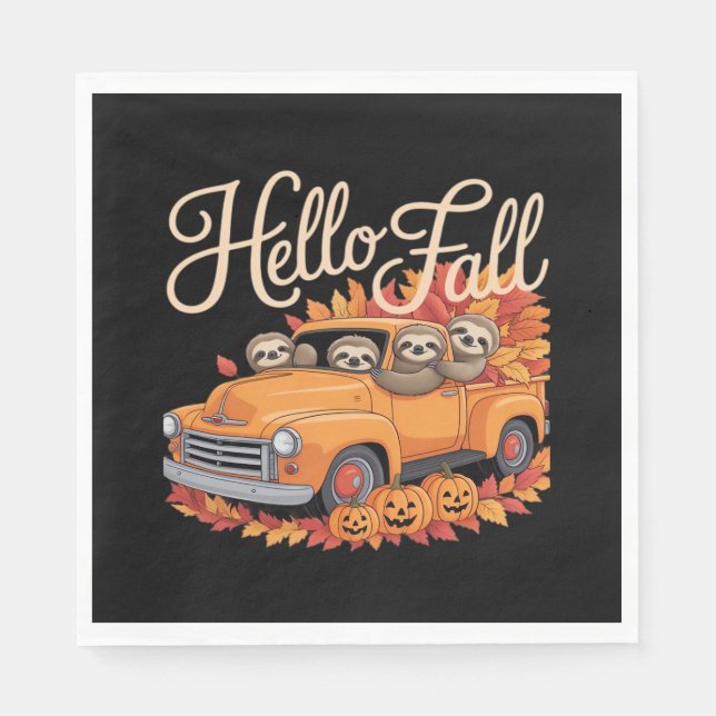 Hello Fall Funny Sloth Halloween pumkin Classic T- Napkin (Front)