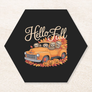 Hello Fall Funny Sloth Halloween pumkin Classic T- Paper Coaster