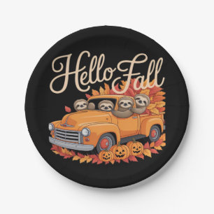 Hello Fall Funny Sloth Halloween pumkin Classic T- Paper Plate