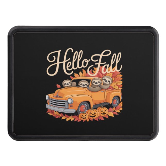 Hello Fall Funny Sloth Halloween pumkin Classic T- Trailer Hitch Cover (Front)