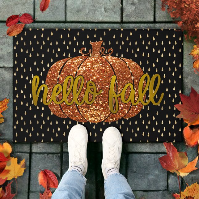 Hello Fall Glitter Pumpkin + Metallic Gold & Black Doormat (Creator Uploaded)