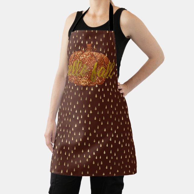 Hello Fall Glitter Pumpkin + Metallic Gold & Wine Apron (Insitu)