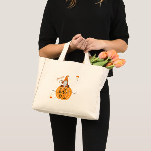 Hello Fall Gnome On Pumpkin Tote Bag