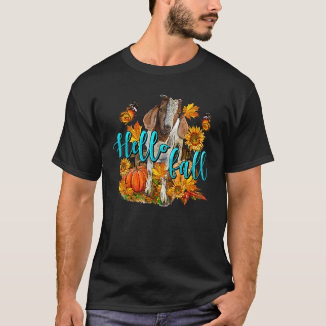 Hello Fall Goat Animal Farm Autumn Fall Thanksgivi T-Shirt (Front)