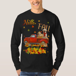 Hello Fall Golden Retriever Leaf Autumn Red Truck  T-Shirt