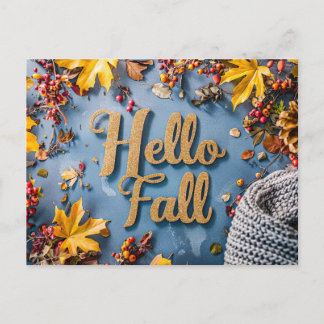 Hello Fall greeting card with flowers 