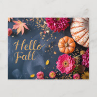 Hello Fall greeting card with flowers 