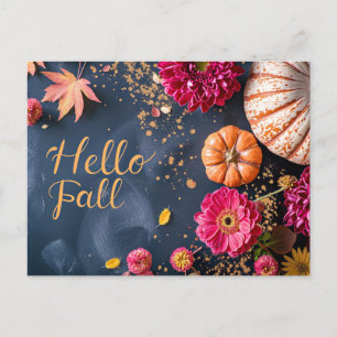 Hello Fall greeting card with flowers 