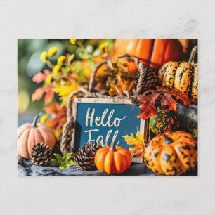 Hello Fall greeting card with flowers 