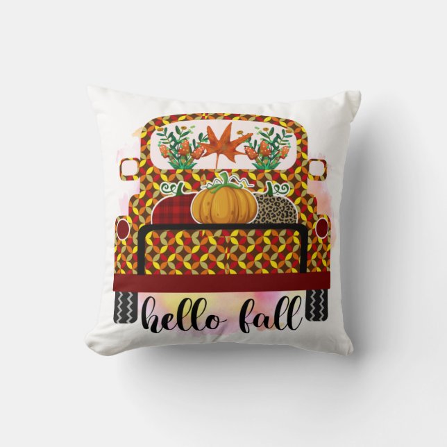 Hello Fall Home Decor Throw Pillow (Front)