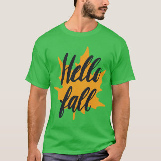 Hello Fall Leaf Graphic Design T-Shirt