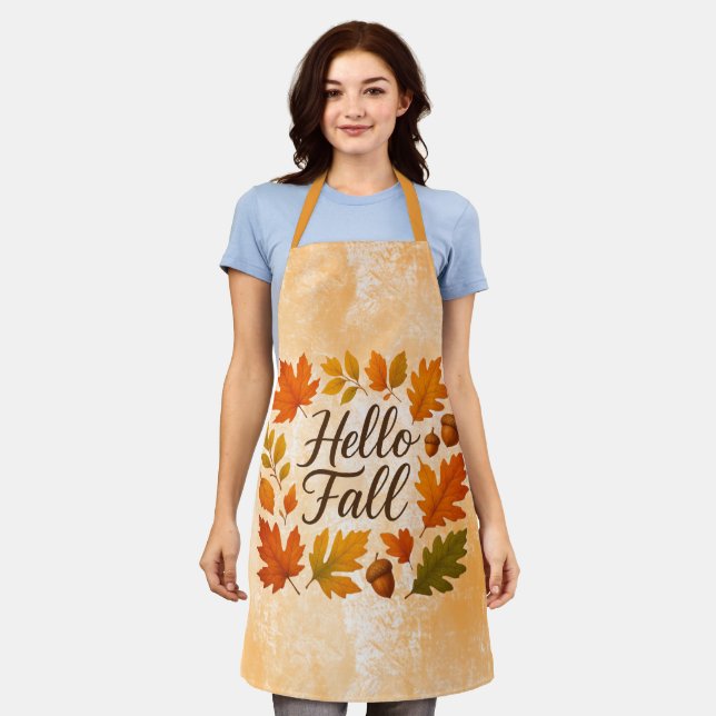 Hello Fall leaves and acorns Apron (Worn)