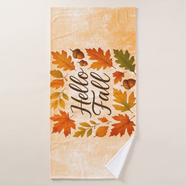 Hello Fall leaves and acorns Bath Towel (Bath Towel)