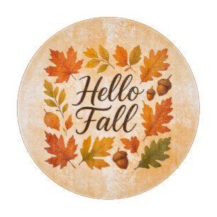 Hello Fall leaves and acorns Cutting Board