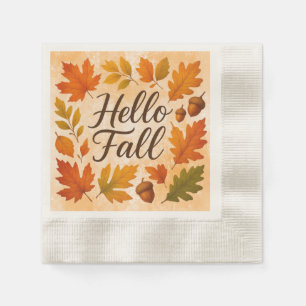 Hello Fall leaves and acorns Napkin