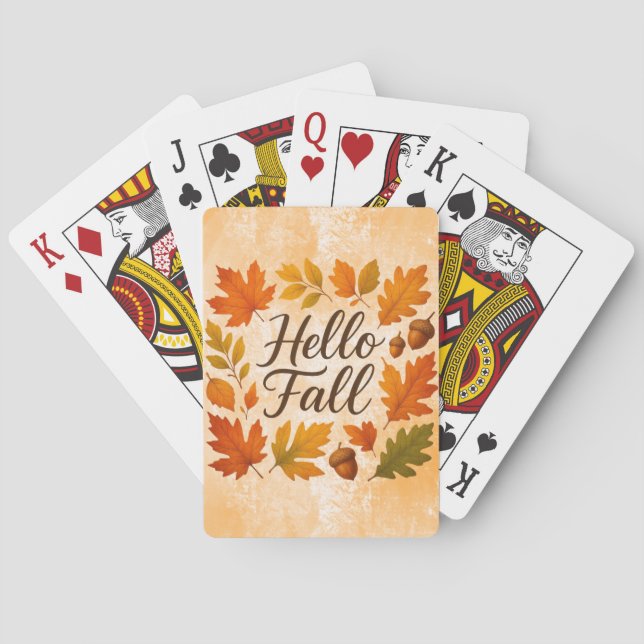 Hello Fall leaves and acorns Playing Cards (Back)