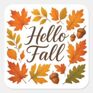 Hello Fall leaves and acorns Square Sticker