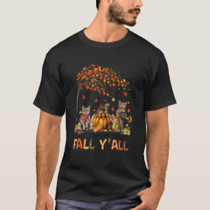 Hello Fall Leaves Pumpkin  Cat Kitties Halloween D T-Shirt