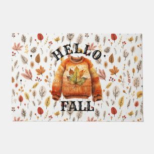 Hello Fall Leaves Simple Foliage Pattern Harvest Doormat