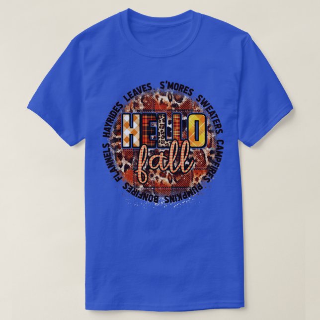 hello fall leopard pumpkin spice autumn vibes T-Shirt (Design Front)