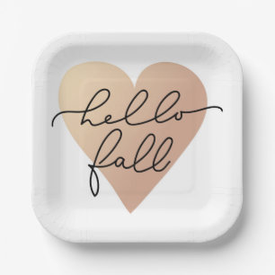 Hello Fall Love Heart Paper Plate