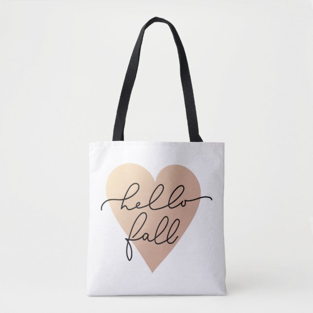 Hello Fall Love Heart Tote Bag (Front)
