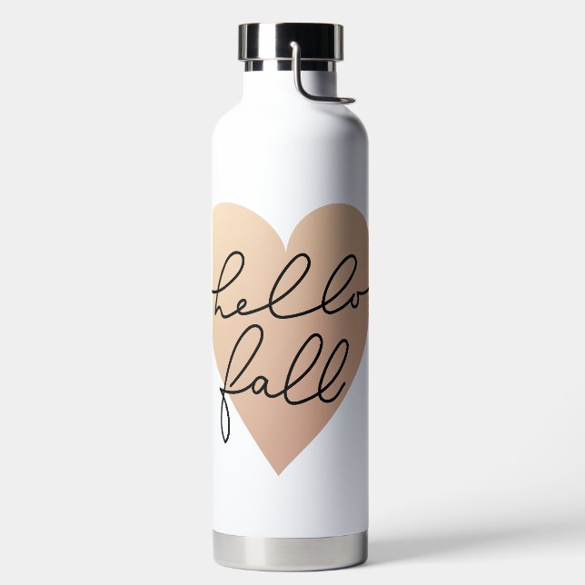 Hello Fall Love Heart Water Bottle (Left)