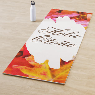 Hello Fall Modern l Autumn Leaves Simple Monogram Yoga Mat