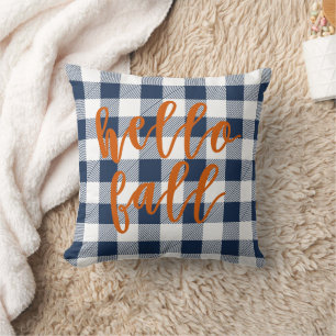 Hello fall navy buffalo check throw pillow