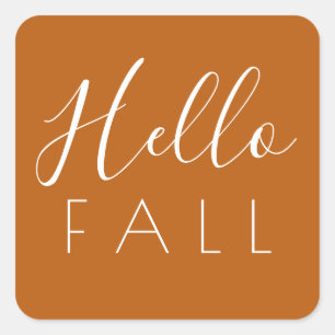 Hello Fall Orange Minimalist Autumn Square Sticker
