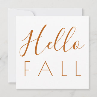 Hello Fall Orange Minimalist Typography Autumn Card