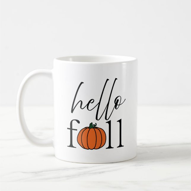 hello fall Orange Pumpkin Coffee Mug (Left)