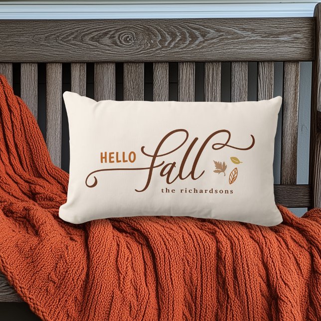 Hello Fall Personalized  Lumbar Pillow (Shown on a 13" x 21" lumbar pillow)
