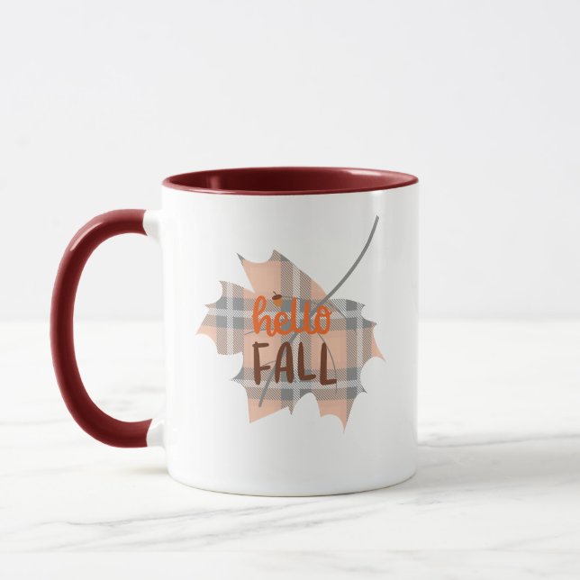 Hello Fall Plaid Leaf Mug (Left)