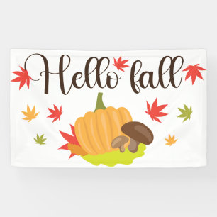 Hello Fall Pumpkin and Mushrooms Autumn  Banner