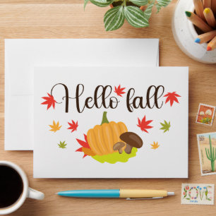 Hello Fall Pumpkin and Mushrooms Autumn Envelope