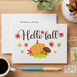 Hello Fall Pumpkin and Mushrooms Autumn  Envelope