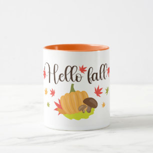Hello Fall Pumpkin and Mushrooms Autumn  Mug