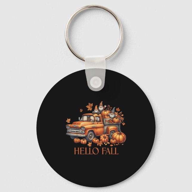 Hello Fall Pumpkin Ckup Truck Gnome Autumn Tree Fa Keychain (Front)