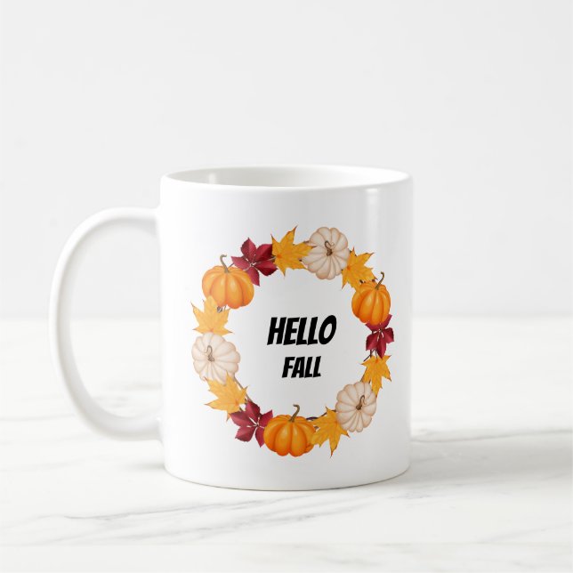 Hello Fall Pumpkin – Cozy Autumn Seasonal Coffee Mug (Left)