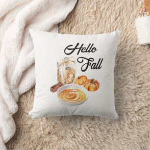 Hello Fall Pumpkin Farmhouse Cute Autumn Decor Throw Pillow