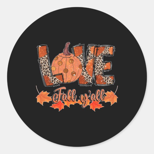 Hello Fall Pumpkin Love Fall Y_all Leopard Peace L Classic Round Sticker (Front)