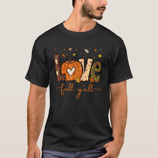 Hello Fall Pumpkin Love Fall Y all Leopard Peace L T-Shirt (Front)