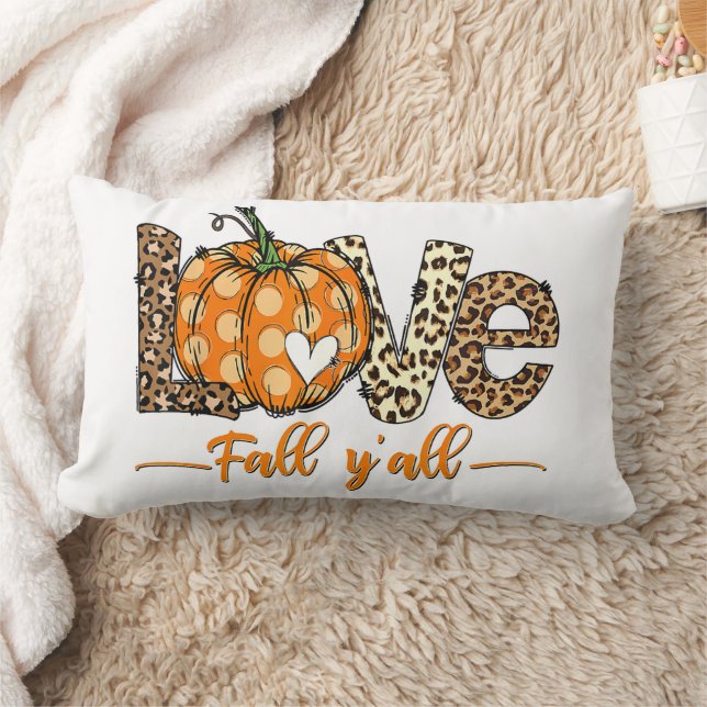 Hello Fall Pumpkin Love Fall Y'All Leopard Love Lumbar Pillow (Blanket)