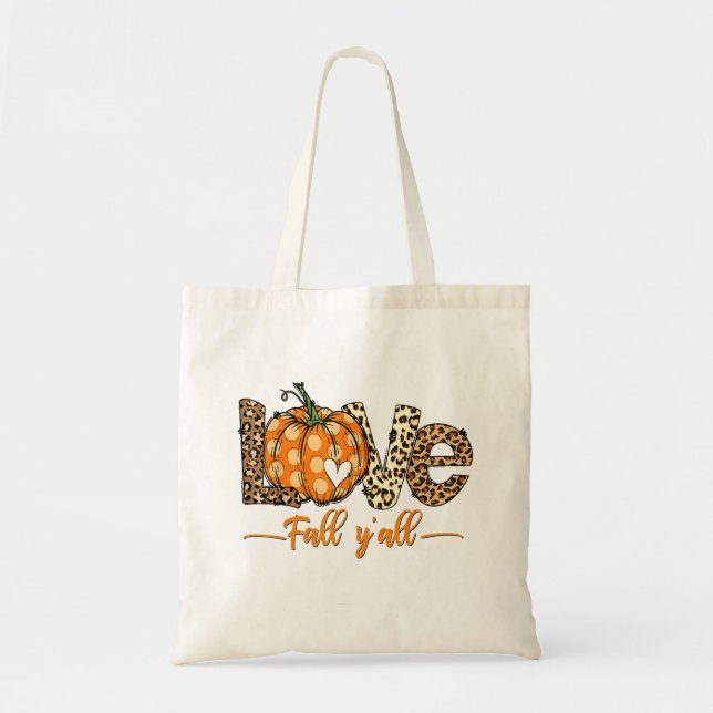 Hello Fall Pumpkin Love Fall Y'All Leopard Love Tote Bag (Front)