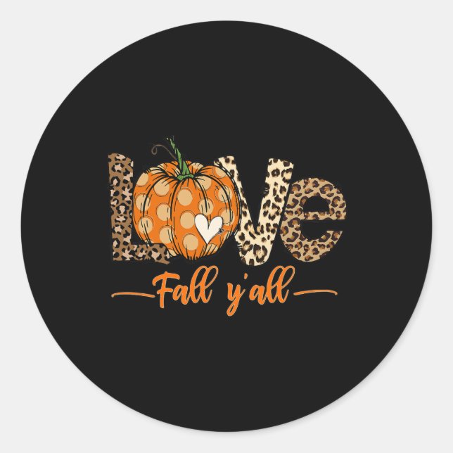 Hello Fall Pumpkin Love Fall Y'All Leopard Peace L Classic Round Sticker (Front)