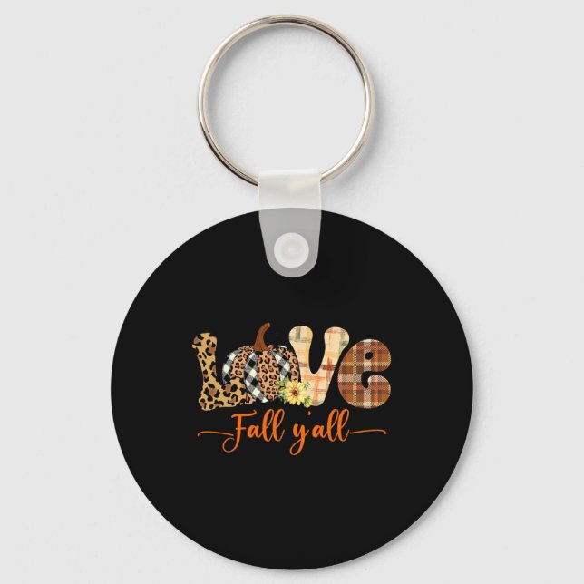 Hello Fall Pumpkin Love Fall Yall Leopard Peace Th Keychain (Front)
