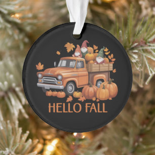 Hello Fall Pumpkin Pickup Truck Gnome Autumn Tree Ornament